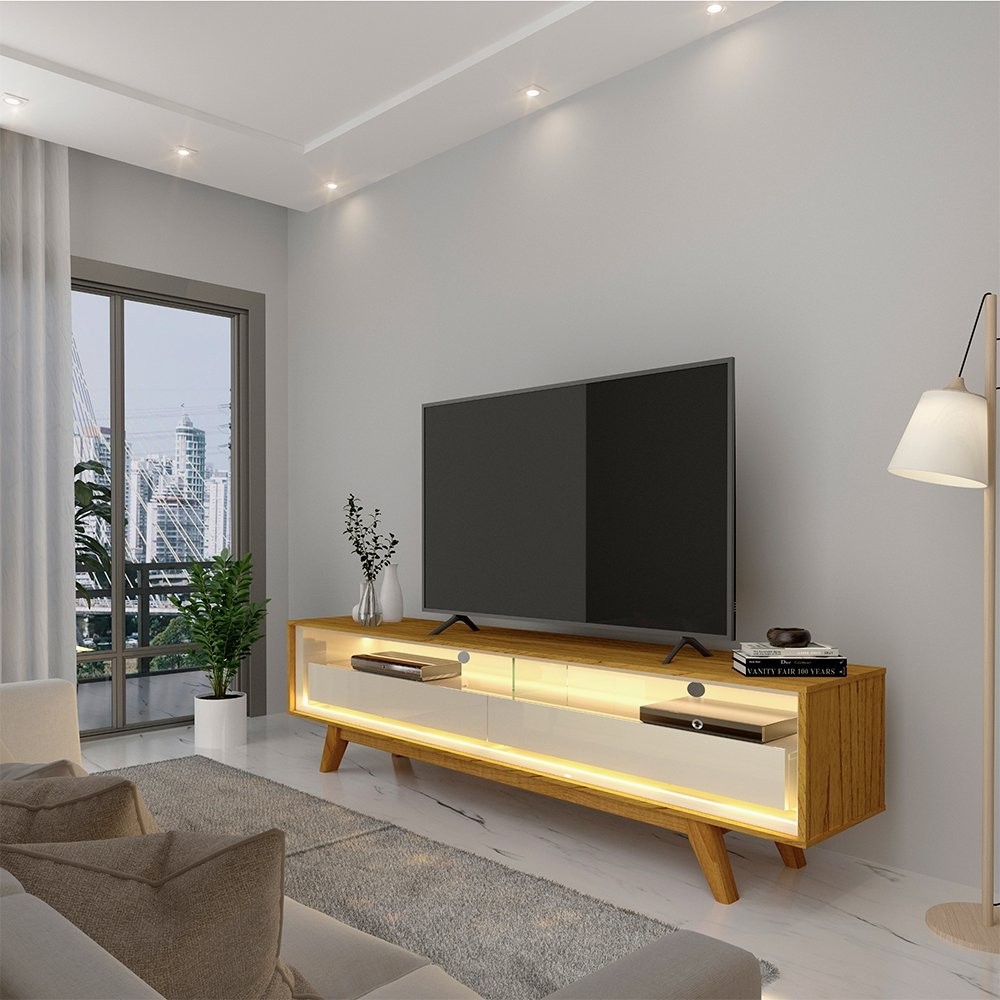 Rack para TV até 85 Polegadas com LED e Pés Madeira Maciça 172,5cm 100% ...