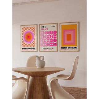 Kit 3 Quadros Decorativos Bauhaus Laranja e Rosa