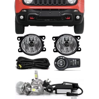Kit Farol de Milha Neblina Jeep Renegade - Botão Painel + Kit Lâmpada Super LED 6000K