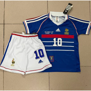 1998 França kit Infantil Home Retro Zidane Henry Crianças Camisa De Futebol 98