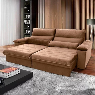 Sofá Retrátil Reclinável Grécia 2,10m Suede Velut Bege Molas no Assento - King House