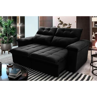 Sofá Retrátil Reclinável Verona 2,00m Suede Velut Preto Molas no Assento - King House