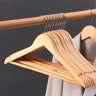 Kit 12 Unidades De Cabide De Madeira Marfim Adulto Gancho Cromado Para Loja de Roupas Antiderrapante