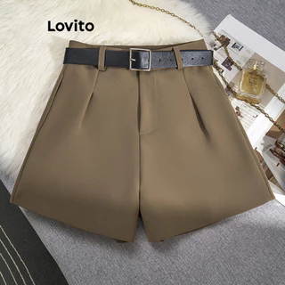 Lovito Casual Shorts Feminino Liso LNE29232 (Marrom)