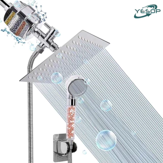 Chuveiro E Ducha Manual Terno Com Filtro De Íons 20x20cm Prata Brilhante Yesop