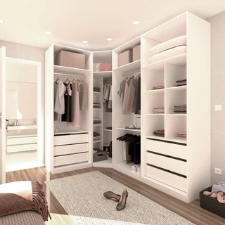 Guarda Roupas de Canto Closet Aberto 3 Módulos com 6 Gavetas 4 Cabideiros Prime Luciane Móveis