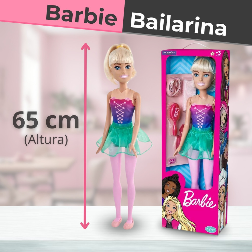 Boneca Barbie Bailarina Grande 65 cm Articulada Large Doll - Pupee ...