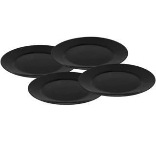 Kit 4 Prato Redondo Raso Mesa Opaline Cerâmica Preto Restaurante 26cm