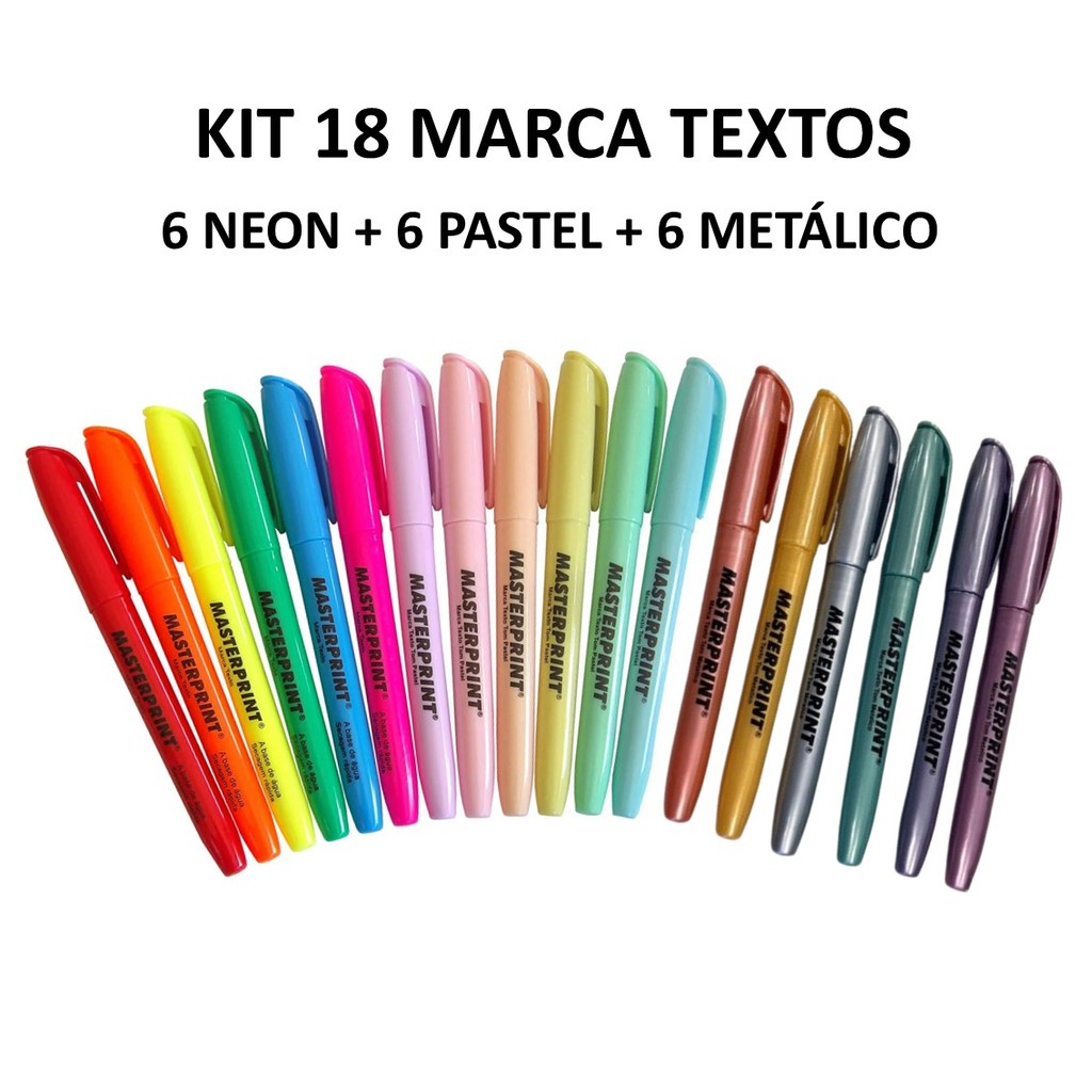 Kit Marca Texto Masterprint Neon, Pastel e Metálico Masterprint ...