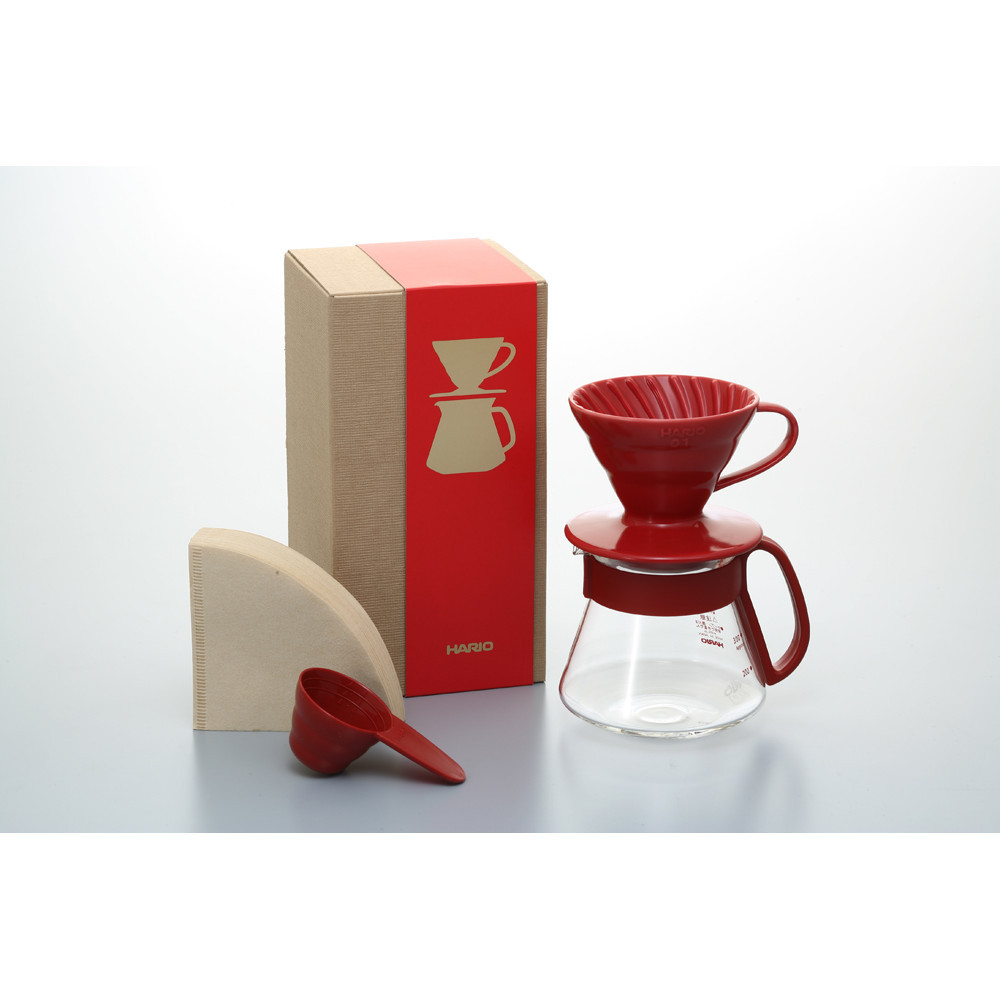 Kit Cafeteira em cerâmica Hario V60-01 Vermelho - VDS-3012R