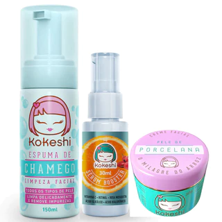 Kit Kokeshi Pele Porcelana + Espuma Chamego + Serum Booster