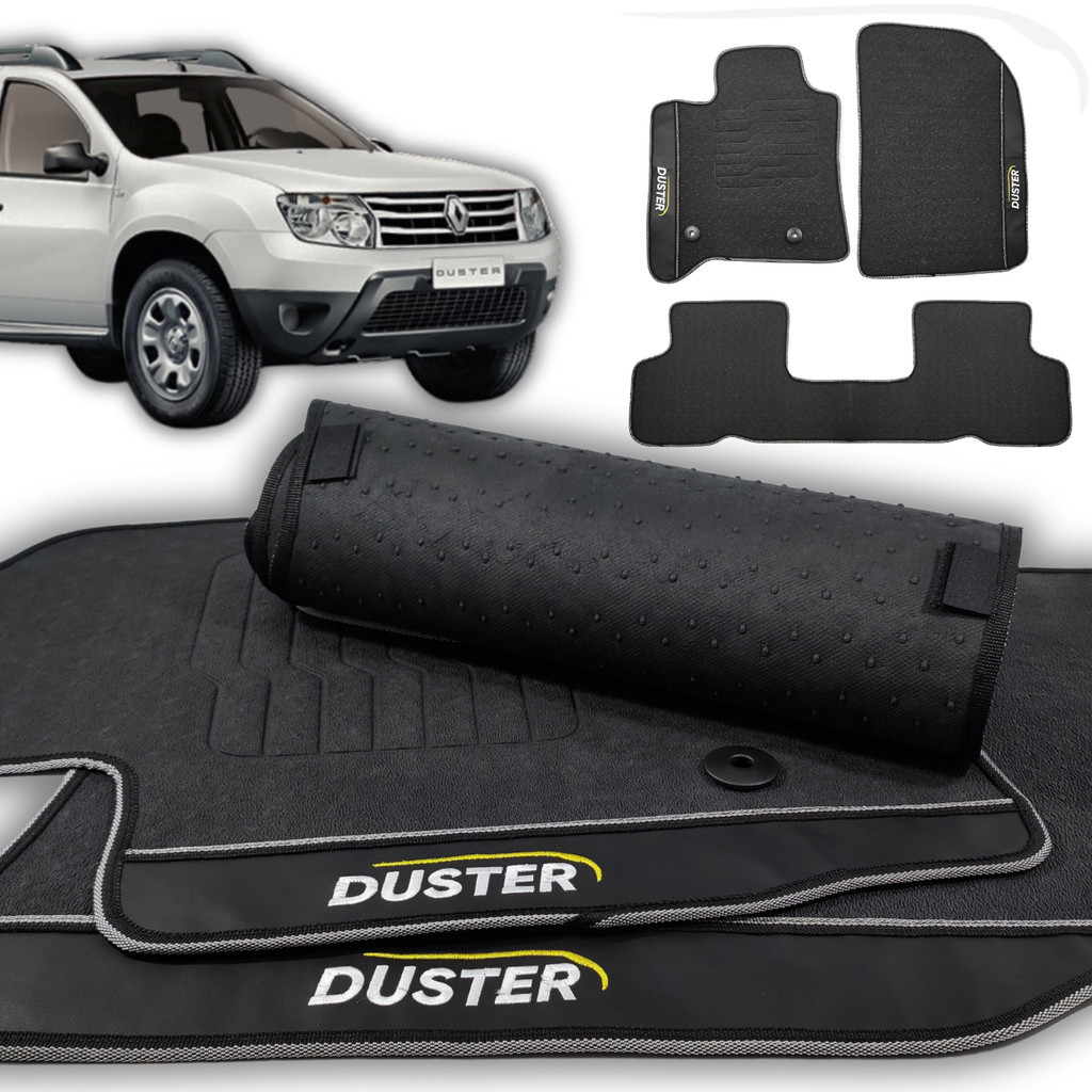 Tapete de Carro Duster Expression 2012 2013 2014 2015 - 3 Peças Preto Impermeável