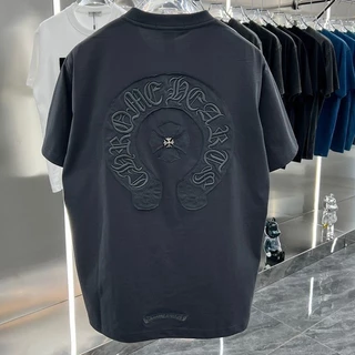 Chrome Hearts2024 Nova marca de moda primavera e verão nova blusa de moda cross bordado masculino curto T-shirt solto bordado 4GA1