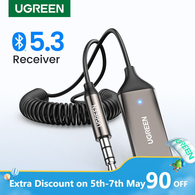 Adaptador Mãos-Livres UGREEN Bluetooth 5.3 Aux Sem Fio Para Áudio Automotivo Receptor USB Conector De 3.5mm Alto-Falante