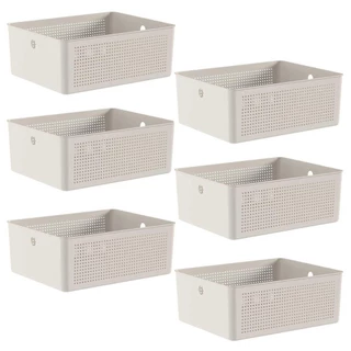 6x Cesto 12L Organizador Ou Flow Bege 13cm X 27cm X 34cm