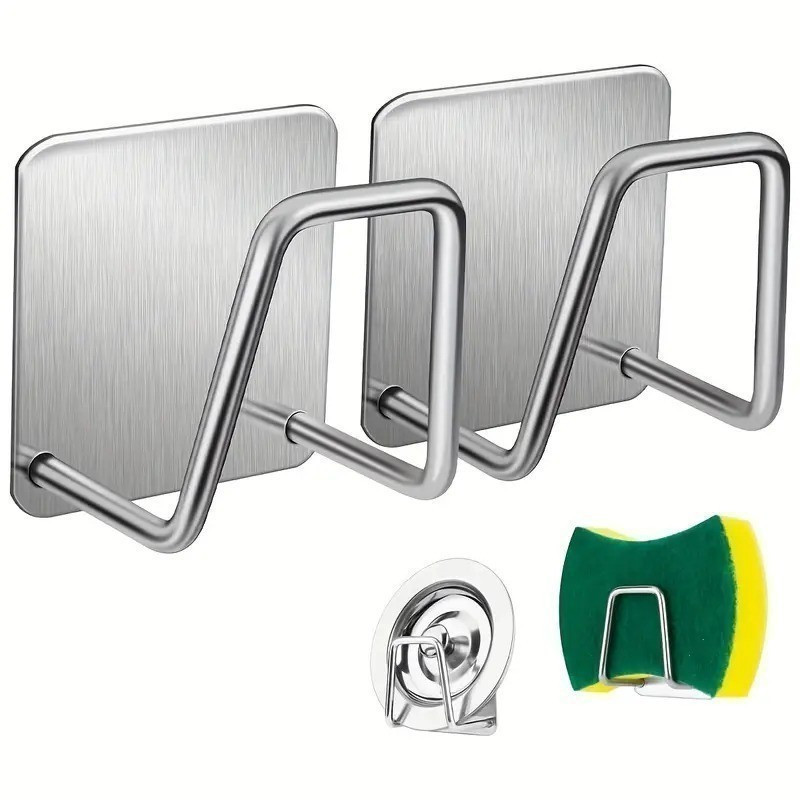 Kit Aço Inoxidável Gancho Adesivo Multifuncional Suporte Porta Esponja para Bucha de Pia e Parede