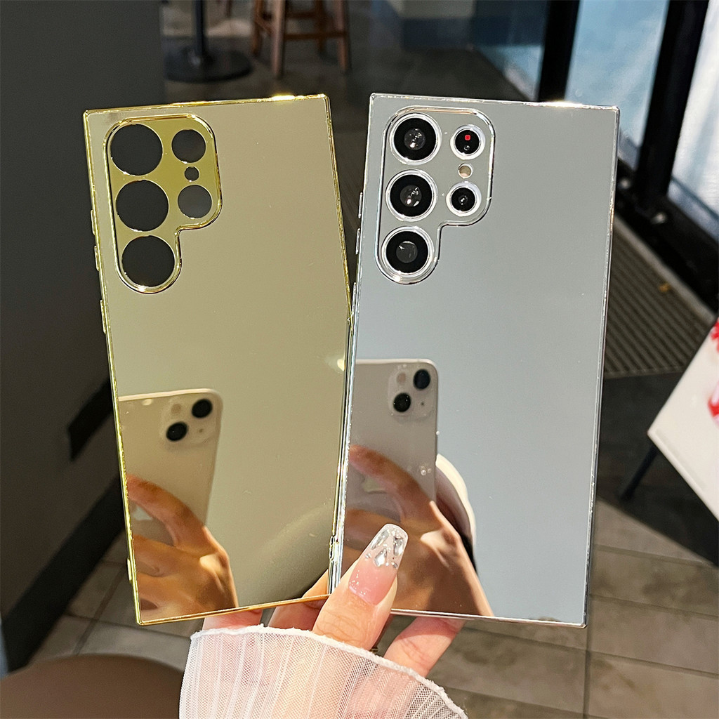 Estojo De Espelho De Luxo Em Prata Dourada Brilhante Para Samsung Galaxy S20 S21 S22 S23 Plus Ultra A21 A52 A13 A23 A53 A73 A04 A14 A24 A34 A54