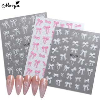 Monja 3D Autocolantes De Unhas Em Relevo Adesivos Com Arco De Borboleta Decalques Decorações