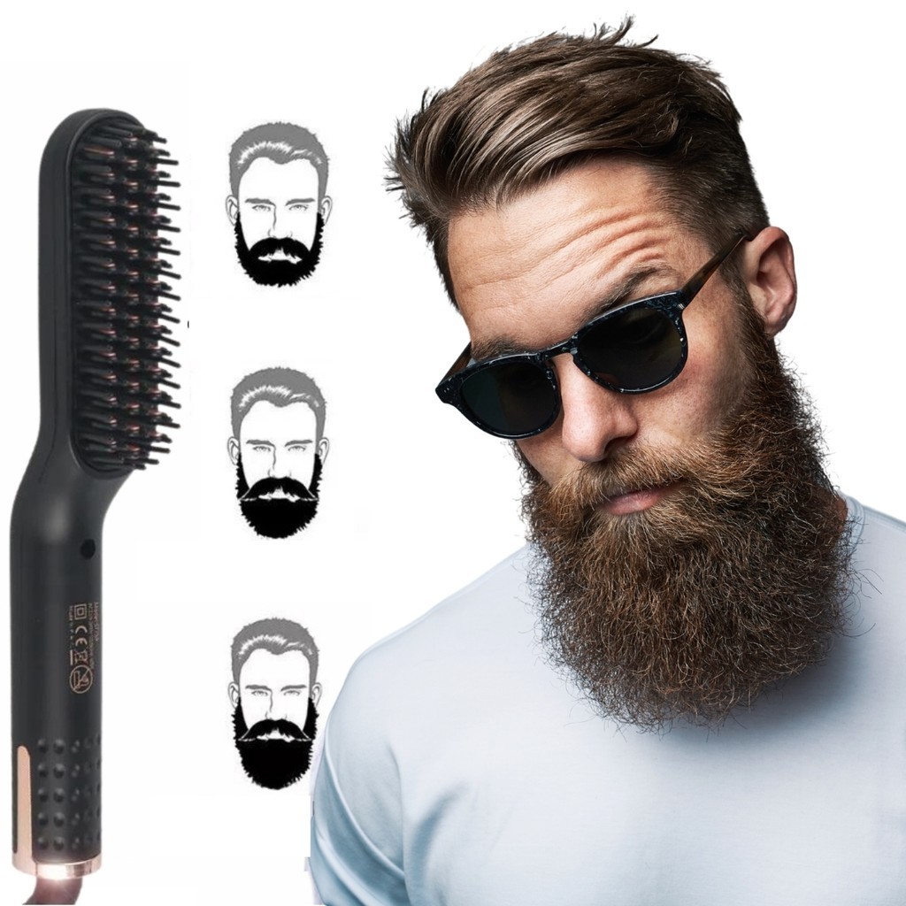 Escova De Alisamento Barba e Cabelo Bivolt Elétrica Profissional Estilo 2 Em 1 Rapidamente Cabo Giratório 360°