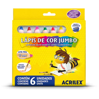 LAPIS DE COR JUMBO ACRILEX - CAIXA 6 CORES