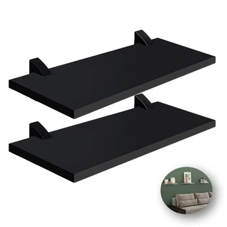 Kit 2 Prateleiras Nichos Retas MDF Preto 30X10cm Sala Quarto Decoração Banheiro