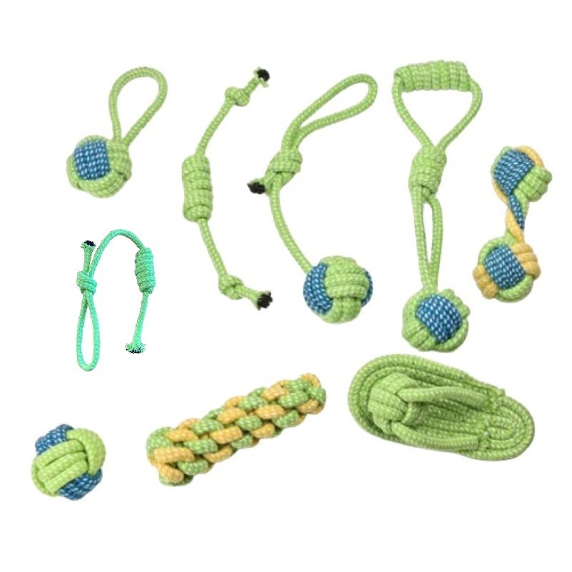 Kit 9 Brinquedos Corda Para Cachorro Mordedor Puxador Bola