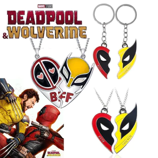 2PCS Movie Deadpool & Wolverine Best Friends Clown Mask Chaveiro Máscara De Palhaço Pingente Coração De Amor Nekclace Para Meninas Amigas Jóias