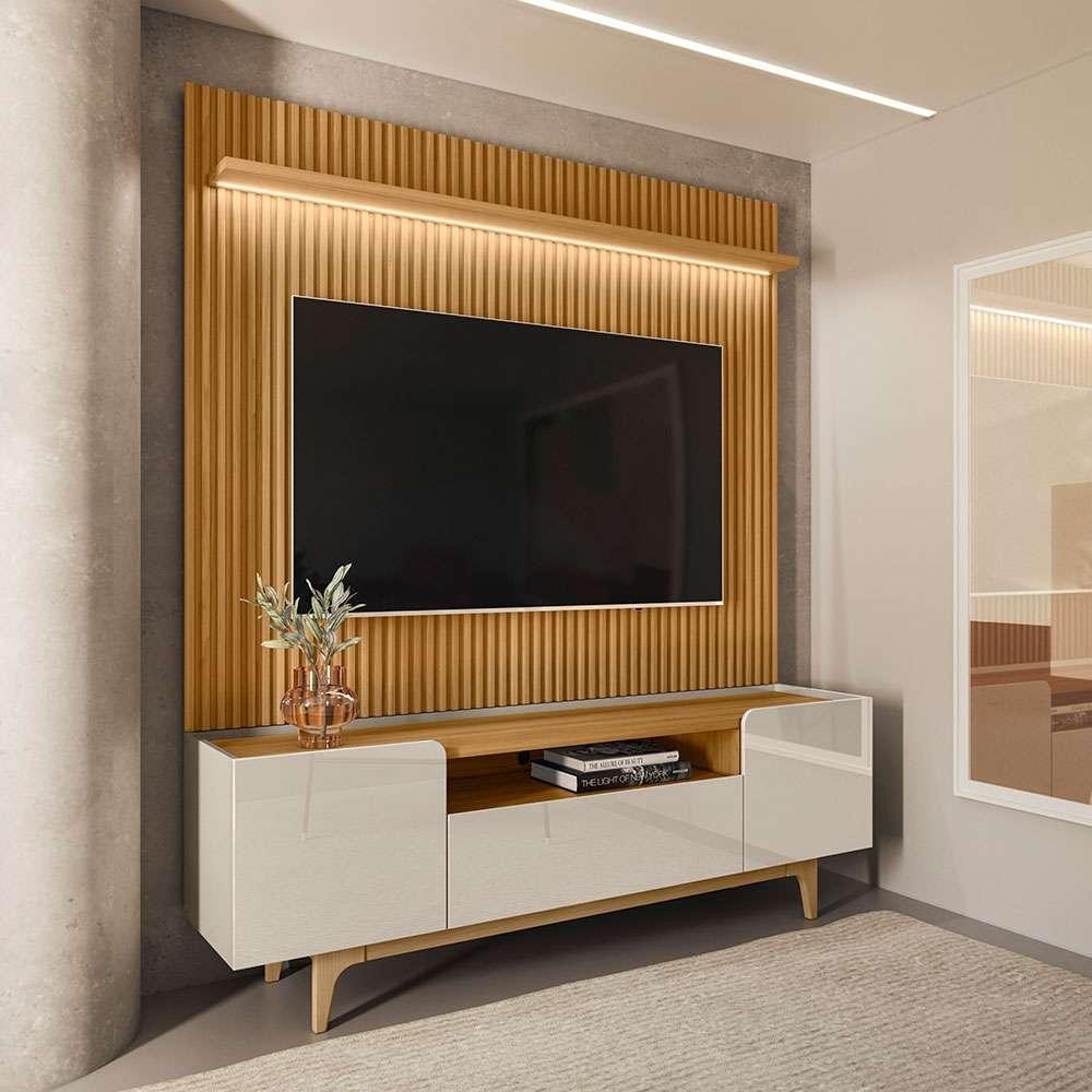 Rack com Painel para TV até 75 Polegadas Liam LED 3 PT Off White ...