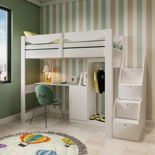 Cama Infantil com Escada 1 Escrivaninha e 2 Armários 5 Portas Leo Yescasa