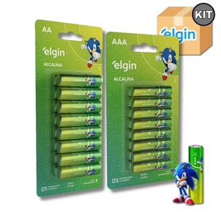 Kit Pilha Elgin Alcalina AA Comum ou AAA Palito Blister com 16 ou 32 Unidades