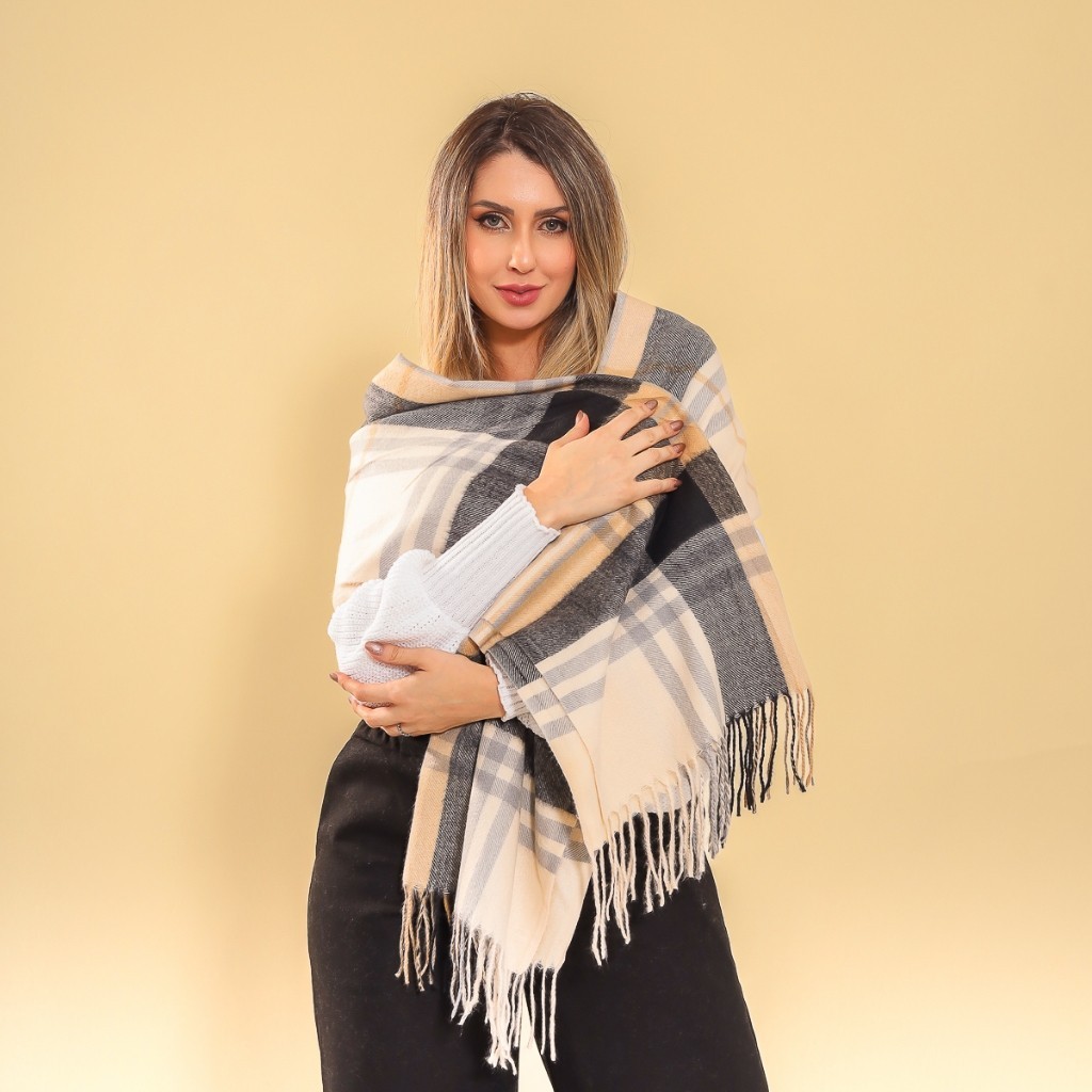 Cachecol De Frio Feminino Pashmina Lenço Desenho Xadrez | Shopee Brasil