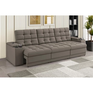 Sofá Confort Premium 2,30m Assento Retrátil/Reclinável porta copos e USB Suede Capuccino-XFlex Sofas em Oferta na Shopee