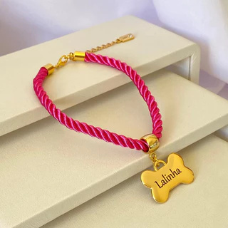 Coleira Osso dourado Resistente Personalizado Cor Azul, Verde, Rosa B4
