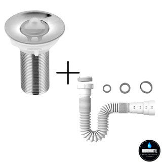 Kit Válvula Lavatório ABS Cromada 7/8 Cuba Sifão Universal Sanfonado Extensivo Branco