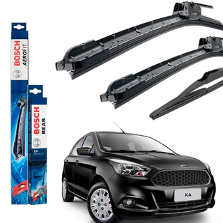 Jogo Palheta Dianteira e Traseira Limpado Para-brisa e Traseira Bosch KA Ka+ Sedan 2014 a 2022