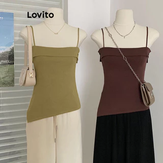 Lovito Top Casual De Malha Assimétrica Lisa Para Mulheres LNE48456