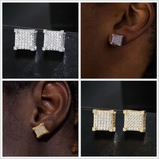 Brinco Masculino Europeu Hip Hop De Zirconita Incrustada/Banhado A Ouro 18K A Prata 925