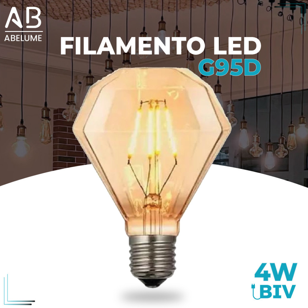 Lâmpada Filamento LED G95D 4W E27 LUZ QUENTE (AMARELO) Âmbar Retrô Vintage 110V~220V | Bivolt