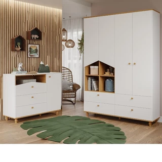 Quarto Bebê Completo Guarda roupas 4 Portas Cômoda 1 Porta 100% MDF