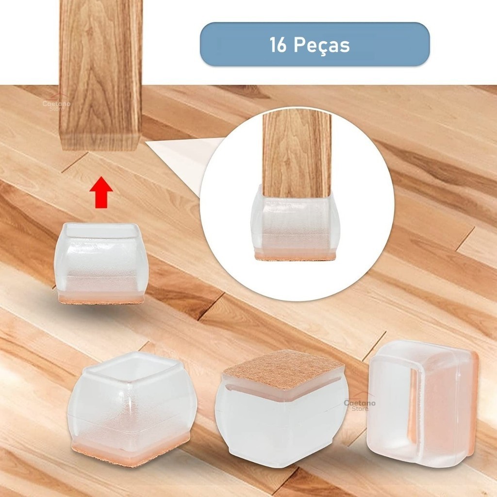 Kit 16 Pé Cadeira Retangular Pezinho De Silicone Protetora