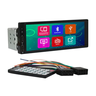 Central Multimidia 1 Din 7 Pol E-Tech Combat Android Auto Carplay Espelhamento Bluetooth USB FM Tela HD