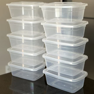 Kit 20 Potes 1 Litro transparente Retangular Marmita Fitnees Lavável