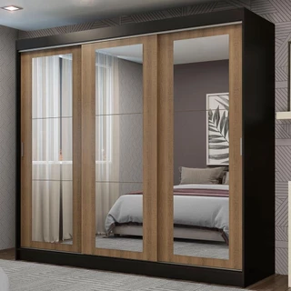 Guarda-Roupa Casal Madesa Kansas 3 Portas de Correr de Espelho 3 Gavetas em Oferta na Shopee