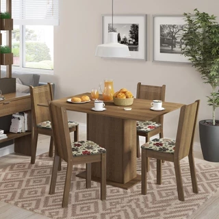 Conjunto Sala de Jantar Lexy Madesa Mesa Tampo de Madeira com 4 Cadeiras - Rustic/Hibiscos em Oferta na Shopee