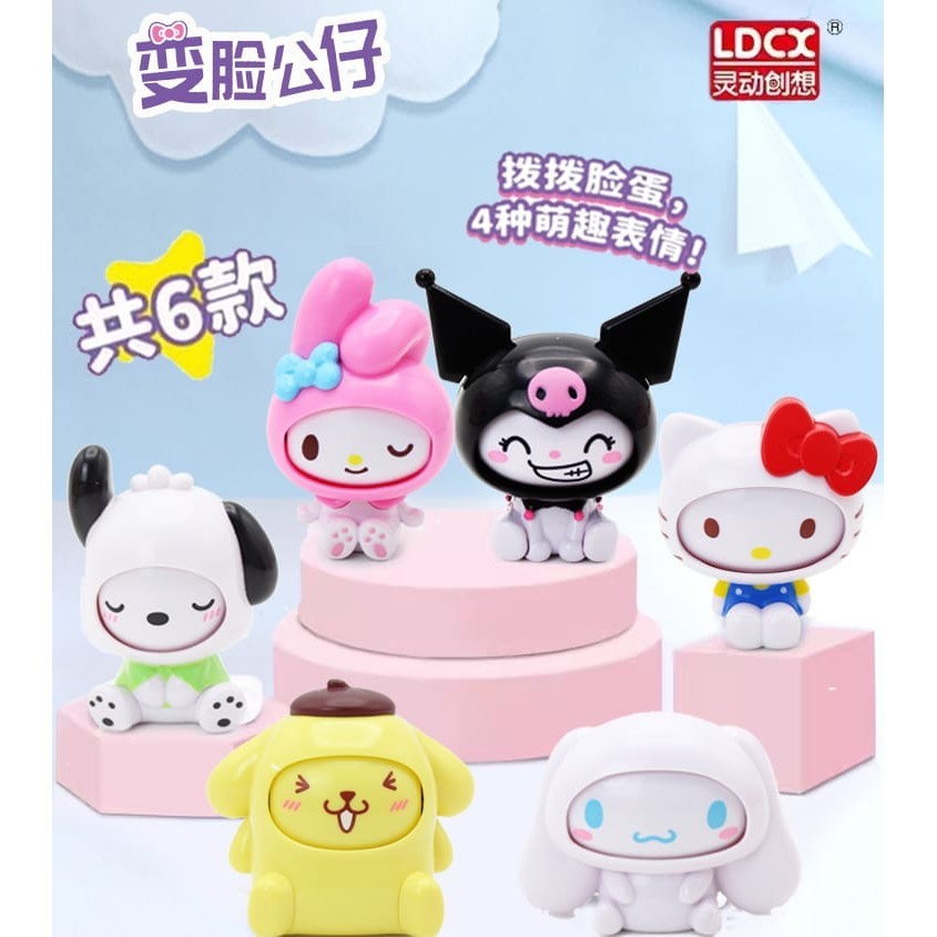 Boneca troca face da turma da Hello Kitty, kawaii, caixinha surpresa
