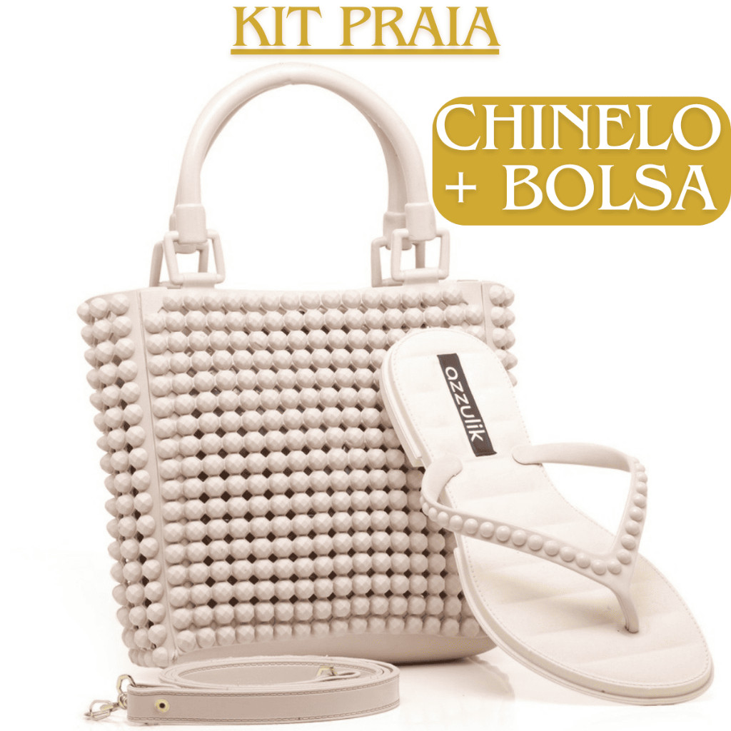 Kit Praia Chinelo + Bolsa Feminina Elegante Blogueira