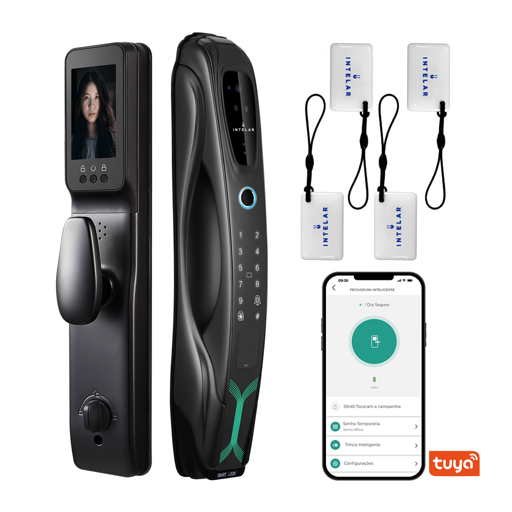 Intelar X8 Fechadura eletrônica inteligente com câmera reconhecimento facial 3D campainha Visual de Impressão Biométrica