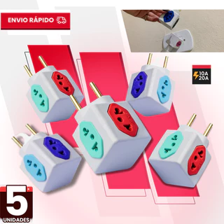 Adaptador de Tomada universal Benjamin 10A 20A CUBO Kit Pino Maciço Resistente 4 Tomadas