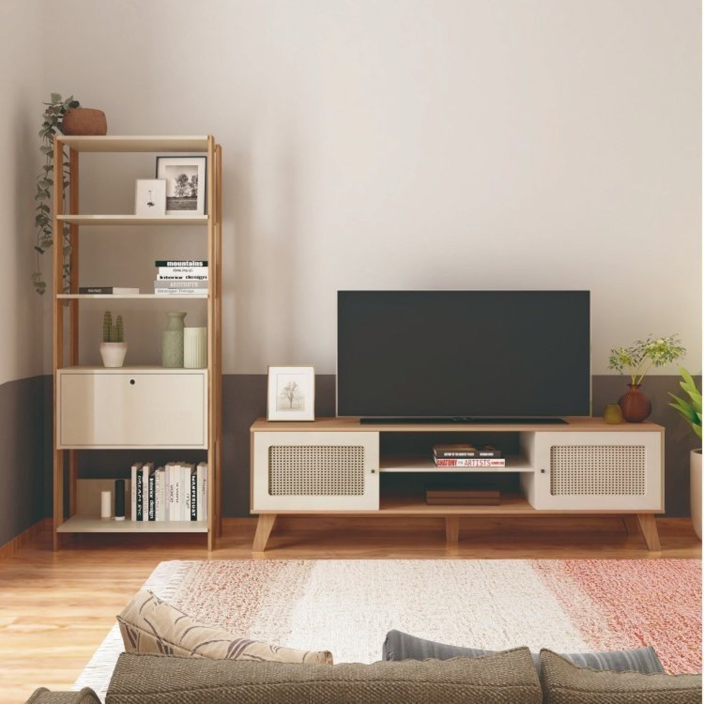 Conjunto Sala de Estar Rack 2 Portas com Estante Match