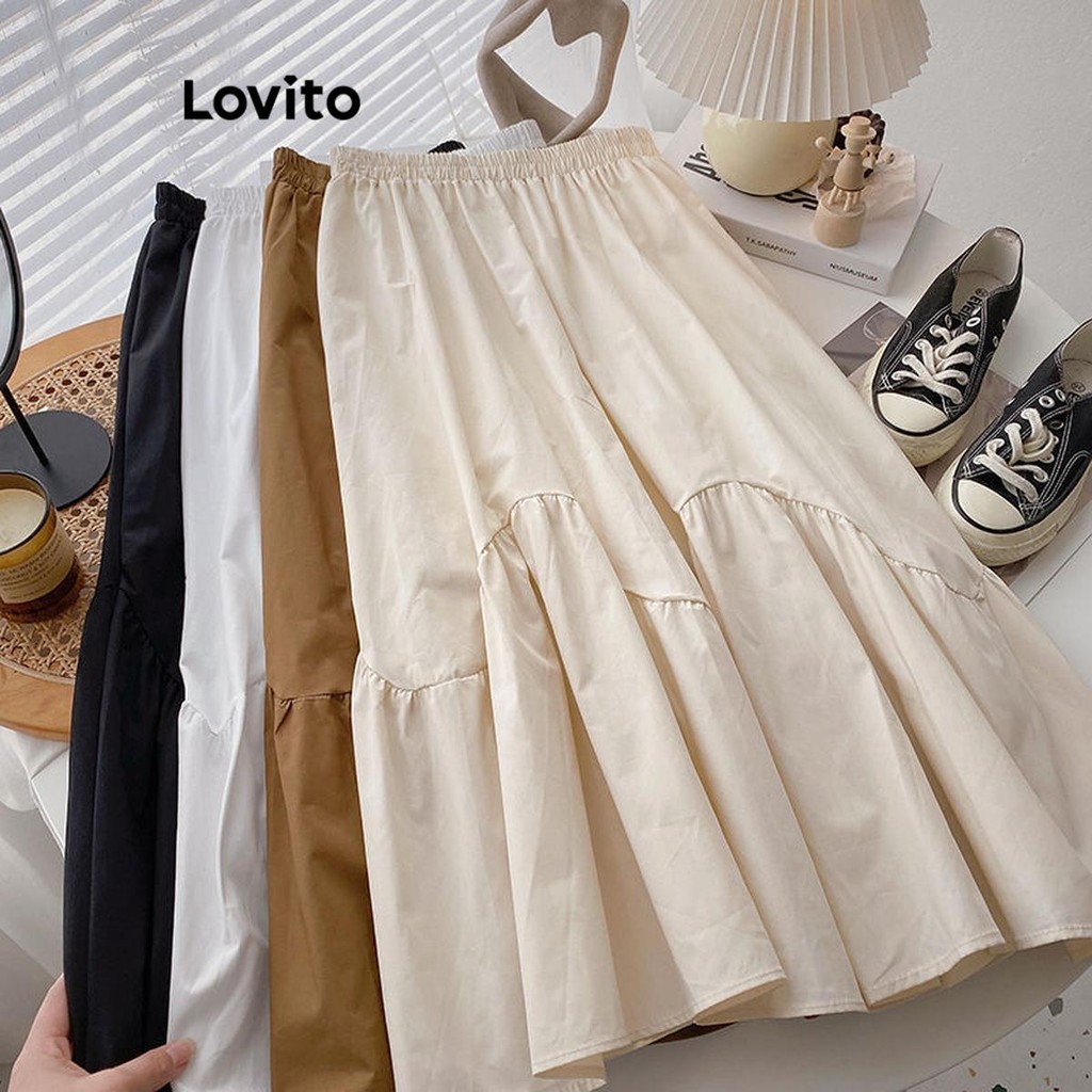 Lovito Saias casuais simples com babados para mulheres LNE60908